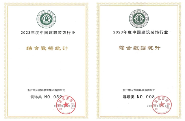 918博天堂装饰集团位列2023年度中国建筑装饰企业百强59位、幕墙百强第8位